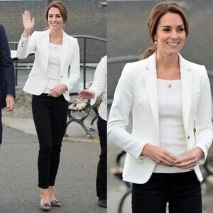 Zara White Waffle Blazer Women's Jacket ASO Kate Middleton Princess Catherine  L